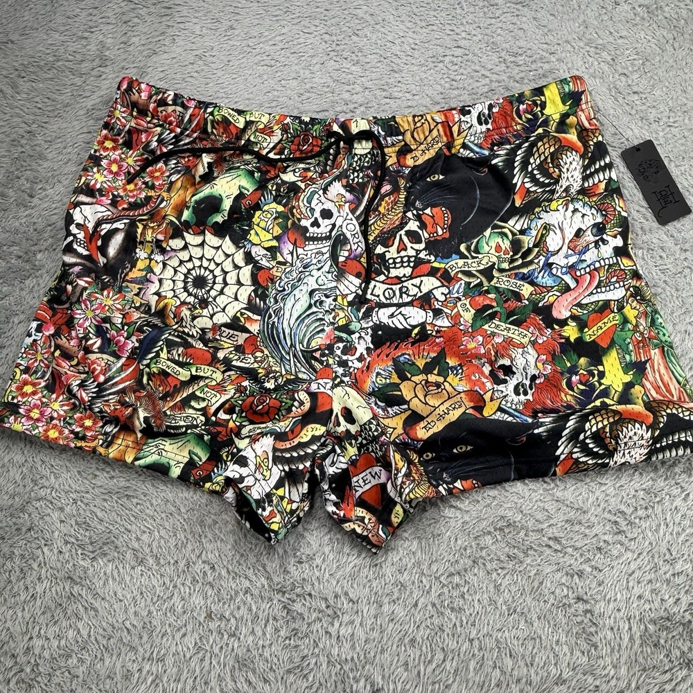 Ed Hardy Men Size 2XL Gym‎ Shorts All Over Graphic Print Tattoo Multicolor New